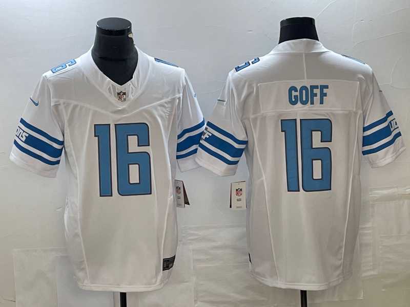 Mens Detroit Lions #16 Jared Goff White 2023 FUSE Vapor Limited Jersey->->